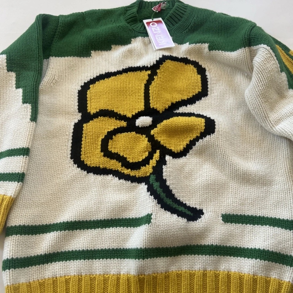 KENZO Seasonal Graphic Jumper Wool Sweater Heavyweight Oversized Men’s Sz M NEW